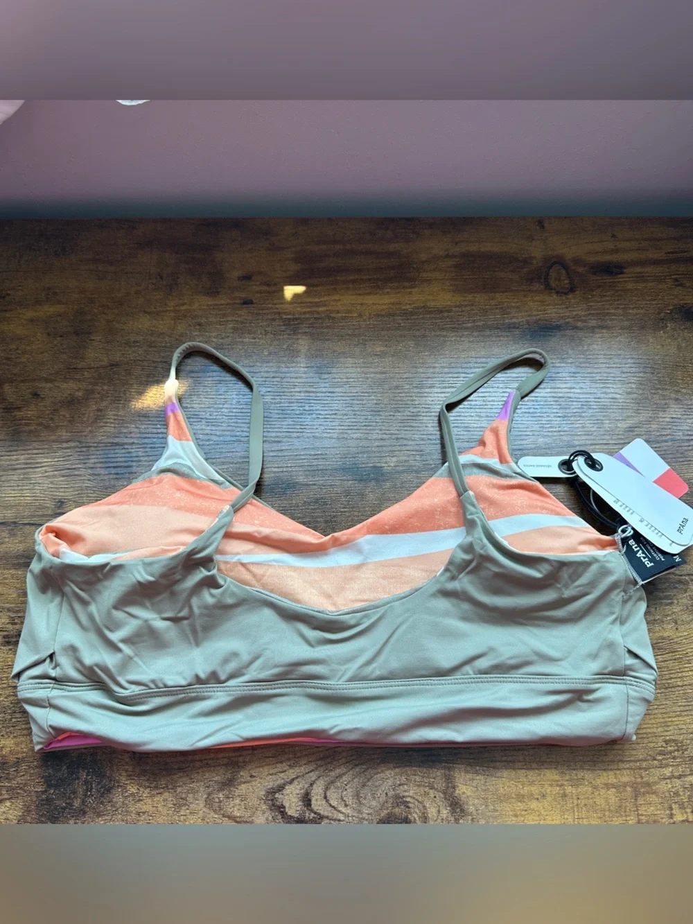 Prana women Bikini Top Medium Green Orange Willow Falls Reversible Top New